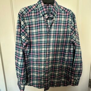 Vineyard Vines Men’s Navy, Pink & White Plaid Button-Down Shirt